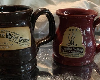 Vintage Deneen Pottery hand thrown stoneware promotional mugs open stock