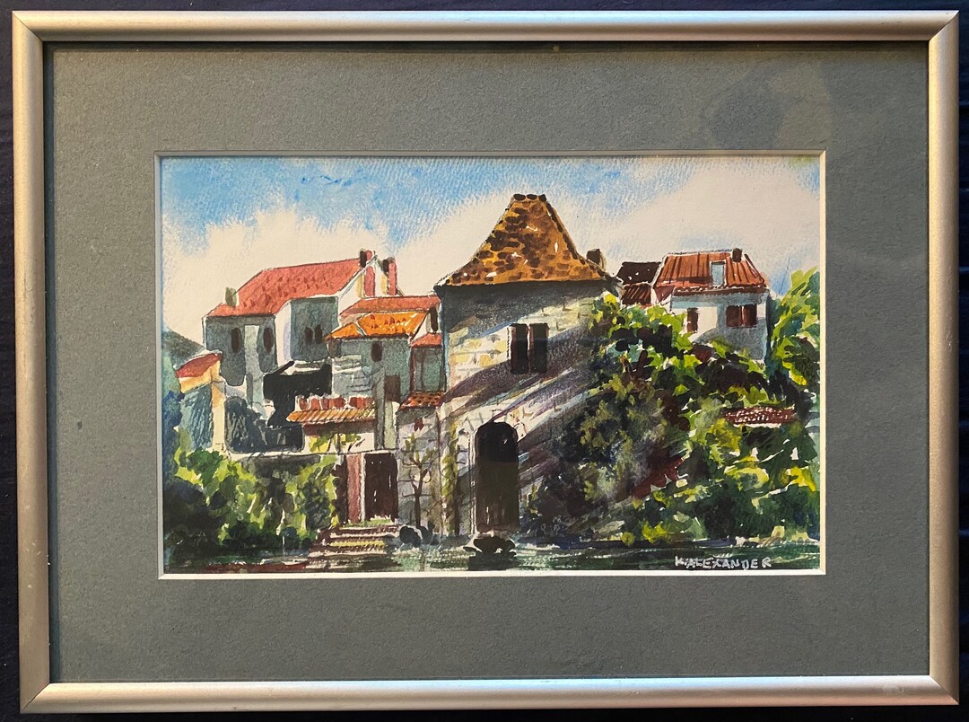 K. Alexander によるヴィンテージ オリジナル水彩画 フランスの