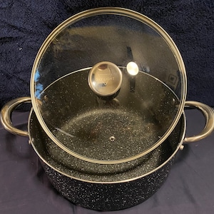 Vintage Sky Light 6 quart Altay Serie schwarzer Granit antihaft gepresstes Aluminium Holländischer Ofen mit gehärtetem Glasdeckel