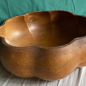 Hand carved lotus shaped wooden bowl