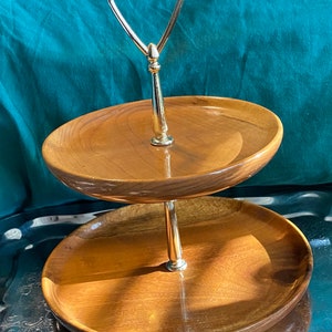 Vintage solid myrtlewood 2 tier cake plate
