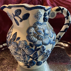 Vintage ceramic hand painted 8 inch floral pattern water pitcher