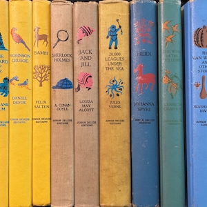 Assorted Vintage mid century hardcover Junior Deluxe Edition illustrated childrens stories Doubleday publisher set 1