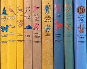 Assorted Vintage mid century hardcover Junior Deluxe Edition illustrated childrens stories Doubleday publisher set 1