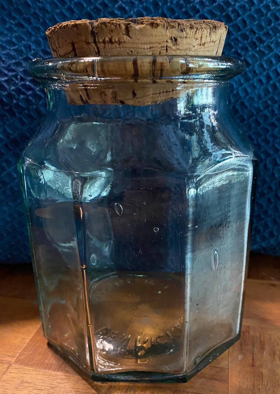 Vintage Ben Rickert Green Octagonal Glass Apothecary Jar With Spanish ...