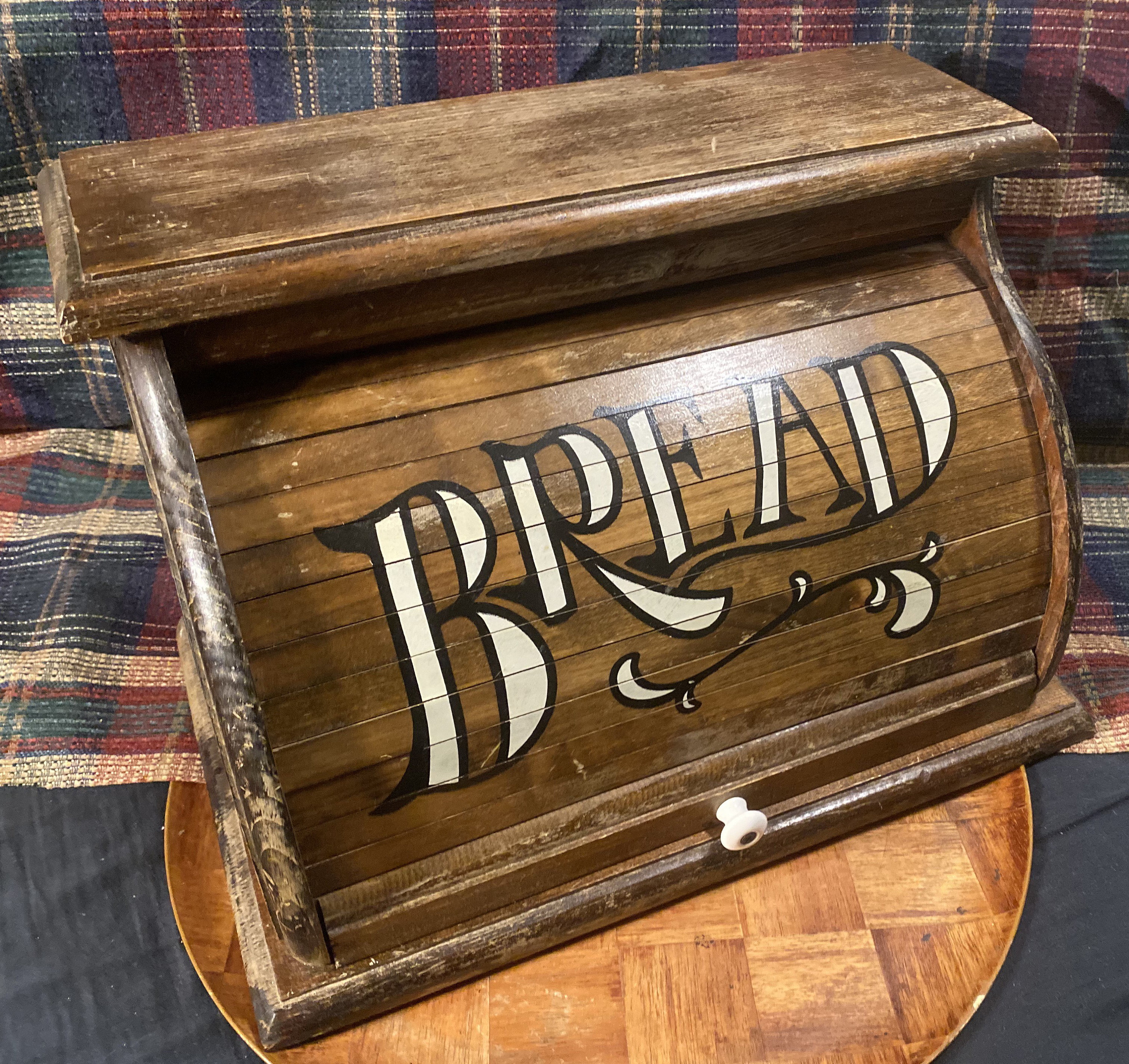 Vintage Solid Wood Roll Top 18 Inch Bread Box - Etsy