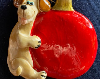 Vintage handmade ceramic blank personalizable dog ornament
