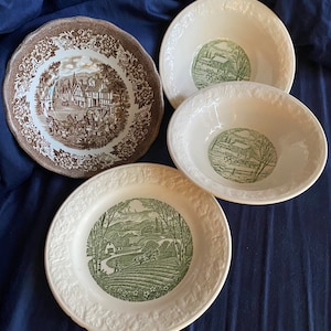 Mixed set mid century ironstone  transfer ware