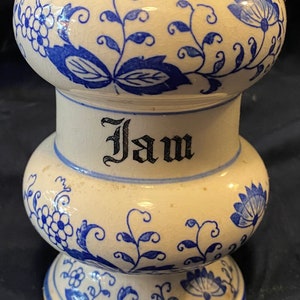 Antique Blue Onion Delfts style pattern Jam jar by Arnart Japan