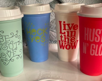 Vintage 16 ounce reusable Starbucks hot/cold tumblers with lids set of 4 DISCONTINUED