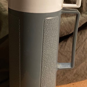Vintage 16 ounce/2 cup dark grey/light grey Thermos 3 piece bottle