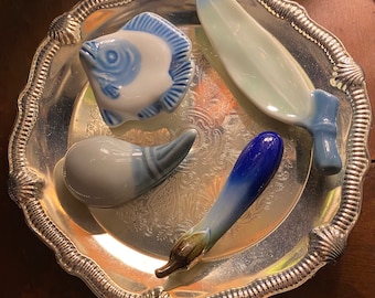 Vintage Japanese ceramic chopstick rest assorted blue styles