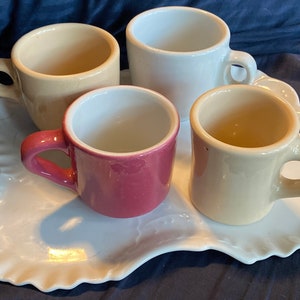 Vintage mid century diner ware heavy duty 6 & 8 ounce ironstone mugs by Tepco and Farmer Brothers, assorted open stock