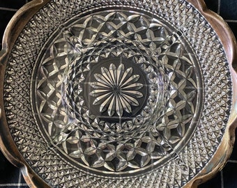 Anchor Hocking Wexford 11 inch divided relish tray serving platter with gold edge