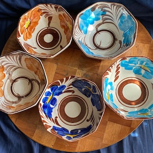Vintage hand painted Tonala octagonal terra cotta  stoneware 6 inch bowls assorted open stock