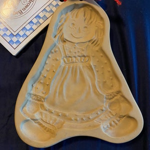 Vintage Braune Tasche Cookie Art Raggedy Ann Steinzeug Keksform mit Rezept/Anleitungsheft