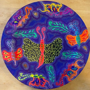 Vintage hand painted Mexican Folk Art wooden 12” plate