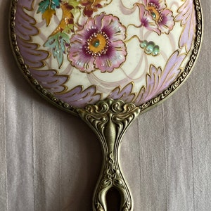 Antique Sterling Silver hand held Art Nouveau style hand mirror