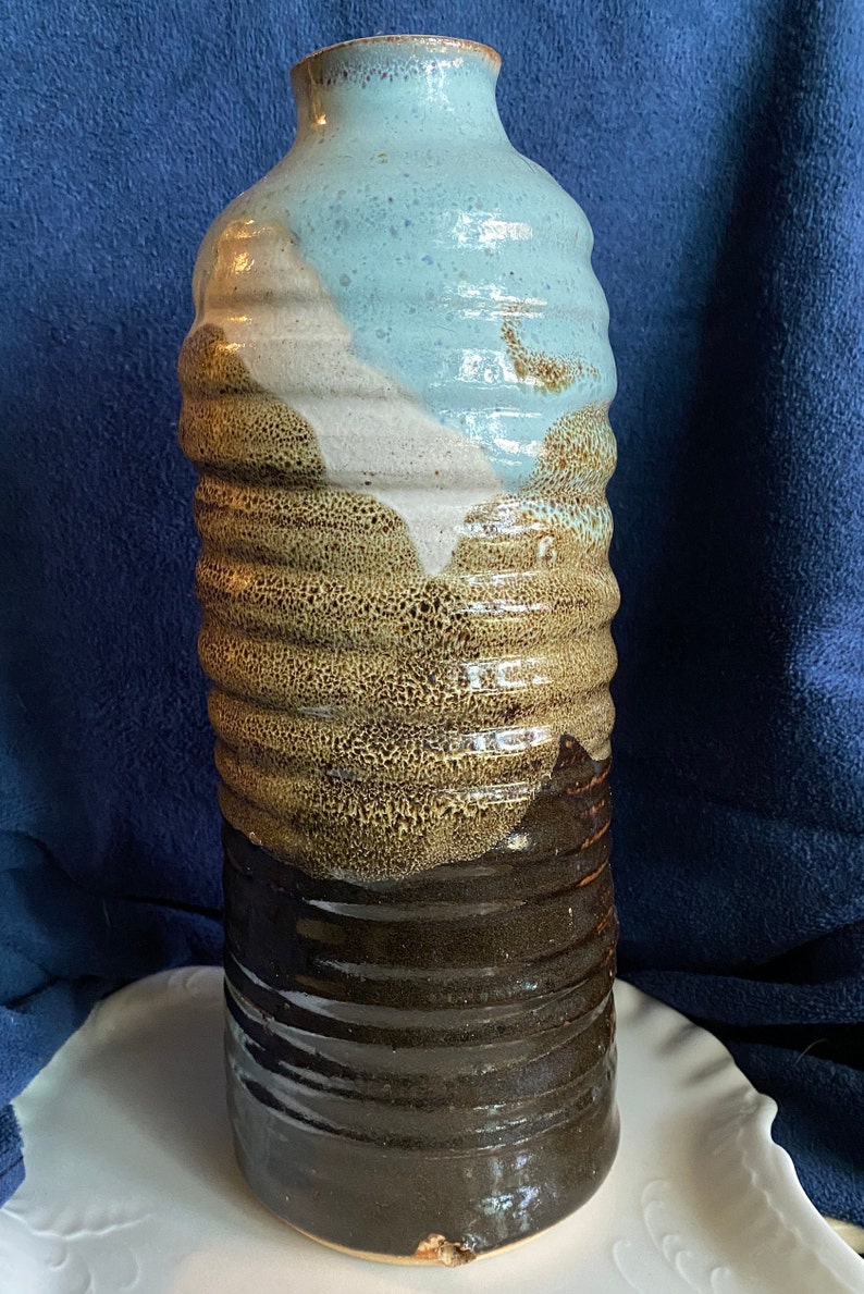 Vintage 12 Inch Hand Thrown Stoneware Drip Glaze Combination Vase ...