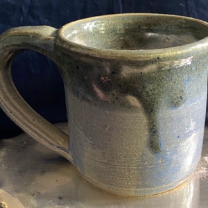 Vintage handmade stoneware 8 ounce drip glaze mug