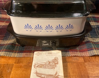 Vintage West Bend Square/rectangular Slo/slow Cooker/ Crock Pot/lazy Day  and Rack Brown With Vegetable Pattern 