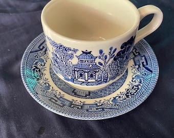 Vintage Churchill Blue Willow trasferimento ware tazza e piattino