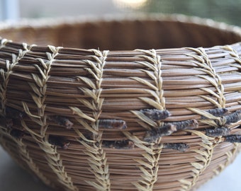 Oval Pine Needle Basket with Wooden Bottom