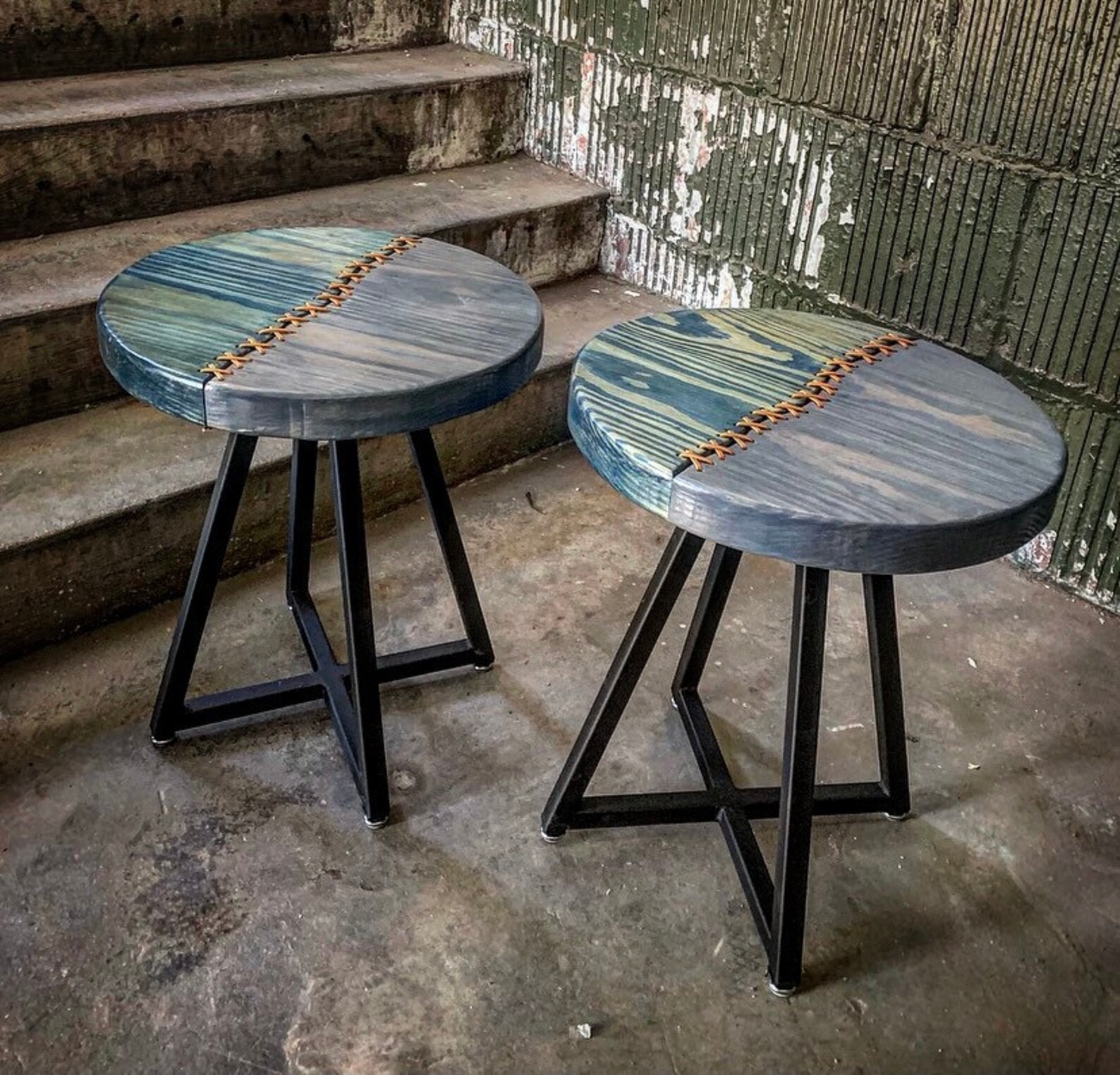 Reclaimed Wood Side Table Unique Accent Table Handmade Leather - Etsy