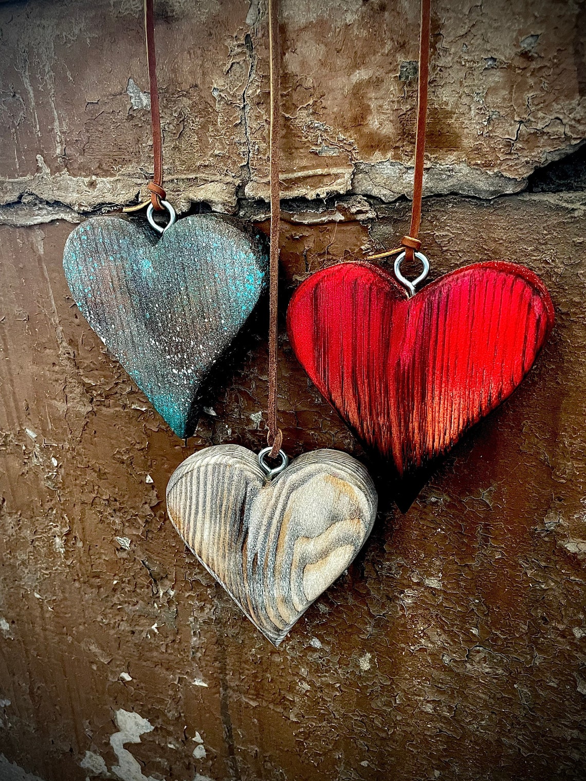 Handmade Rustic Christmas Wood Heart Ornaments Christmas Tree Etsy