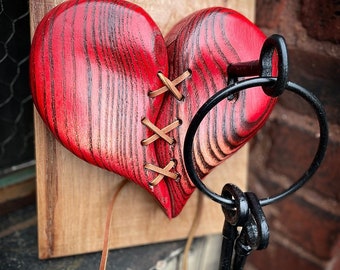 wood heart with skeleton key wall art handmade Personalized gift