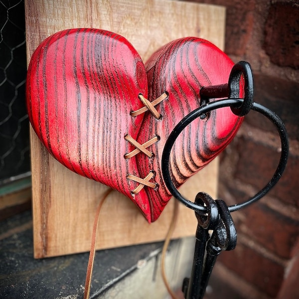 wood heart with skeleton key wall art handmade Personalized gift