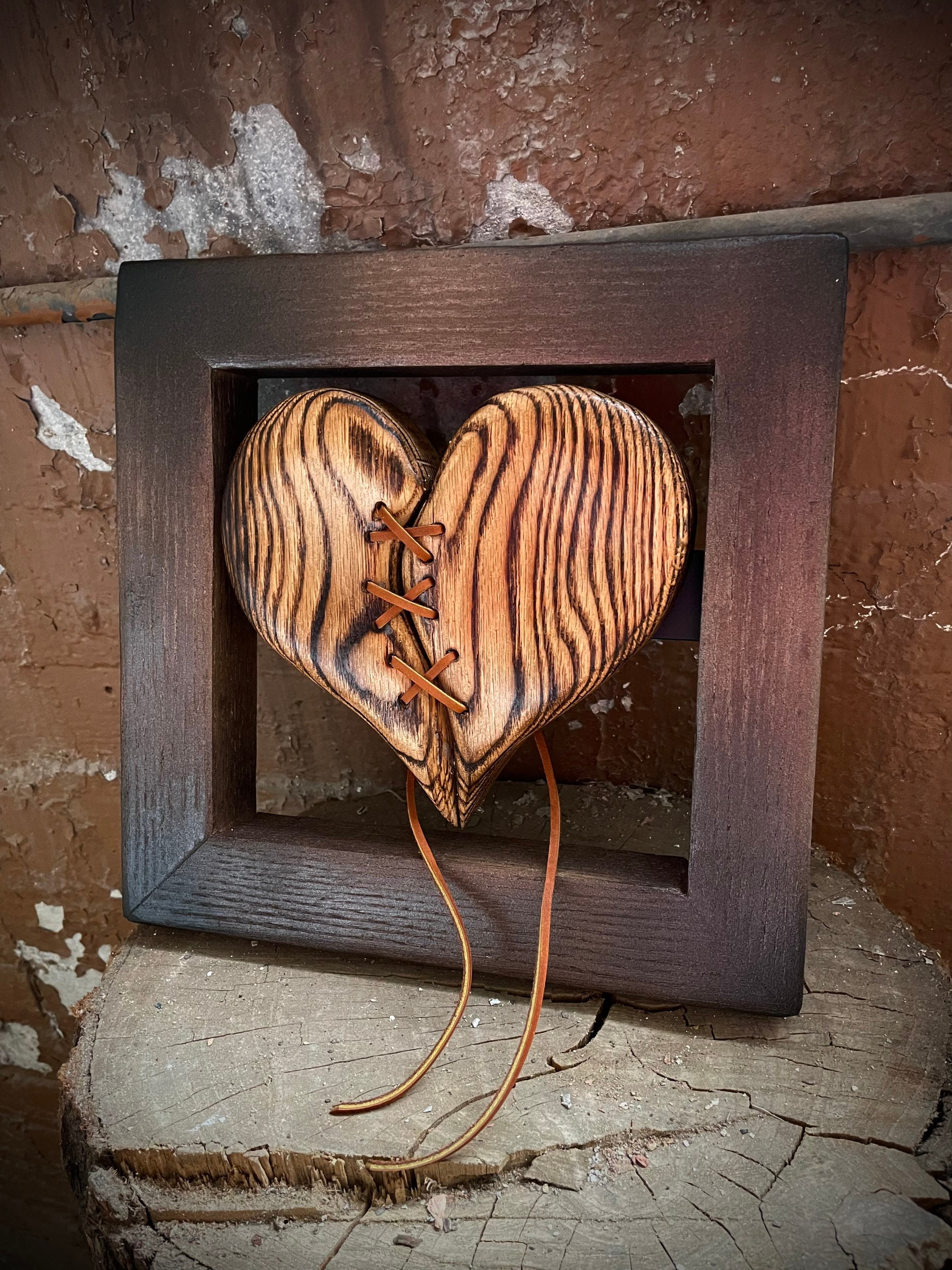 Handmade Wood Heart Sculpture: Rustic Stitched Heart Artwork - Etsy