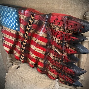 Wood American Flag handmade Rustic waving distressed American Wood Flag living room Wall Art