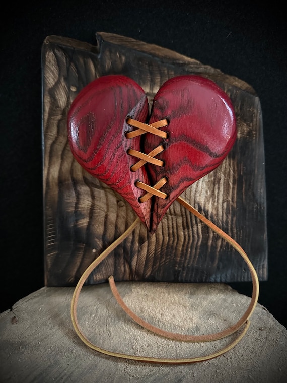 Wood Heart Sculpture Decor Rustic Mended Heart Farmhouse Decor for