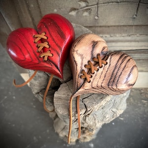 Handmade 3D Wood heart leather stitched handmade wedding gift anniversary gift DIY add on gift