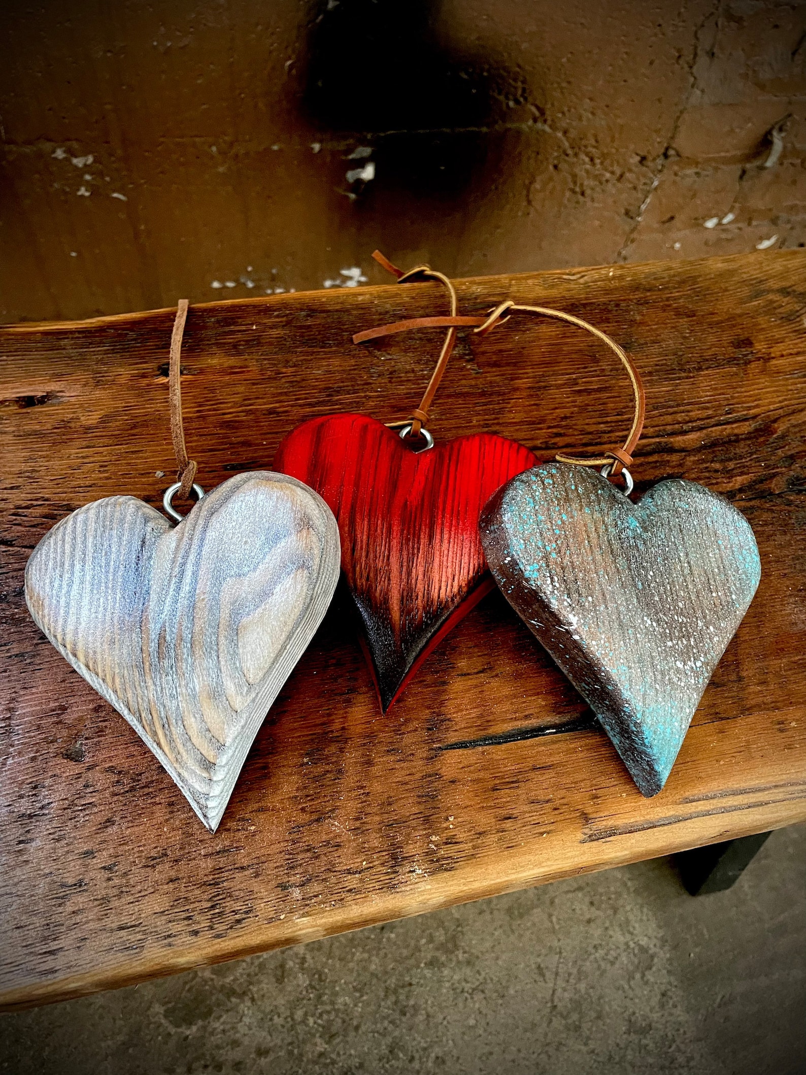 Handmade Rustic Christmas Wood Heart Ornaments Christmas Tree Etsy