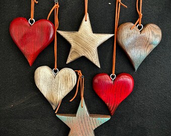 Handmade Rustic Christmas Wood Heart Ornaments Christmas Tree Home Decor plant accent holiday gift ideas