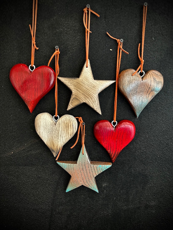 Handmade Rustic Christmas Wood Heart Ornaments Christmas Tree Home Decor  Plant Accent Holiday Gift Ideas 