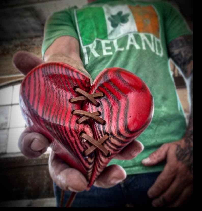 Wood heart handmade wedding gift anniversary gift DIY add on gift red