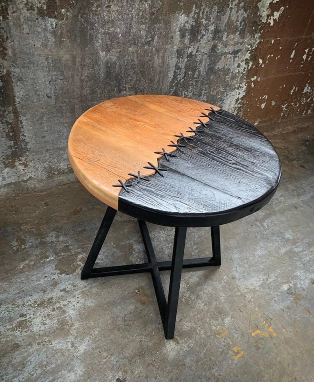 Reclaimed Wood Side Table Unique Accent Table Handmade Leather - Etsy