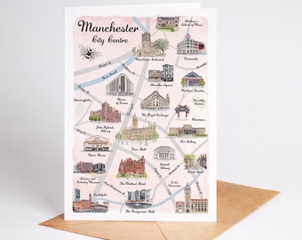 Manchester Card / Mini print - Any occasion card - Greeting card - Illustrated map - Blank card