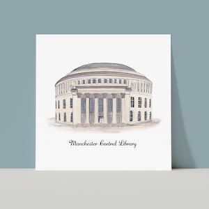 Manchester Central Library | Watercolour Wall Art Print | 8 x 8 inches | Manchester Landmarks