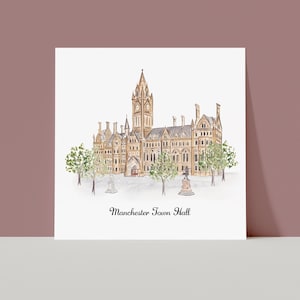 Manchester Town Hall | Watercolour Wall Art Print | 8 x 8 inches | Manchester Landmarks