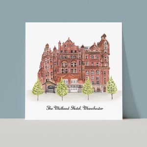 The Midland Hotel | Watercolour Wall Art Print | 8 x 8 inches | Manchester Landmarks