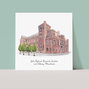 John Rylands Library, Manchester | Watercolour Wall Art Print | 8 x 8 inches | Manchester Landmarks