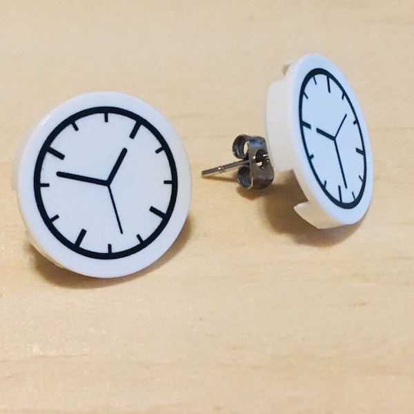 clock earrings, brick earrings, novelty earrings