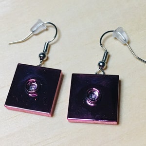 chrome earrings, brick earrings, dangle earrings, pink earrings
