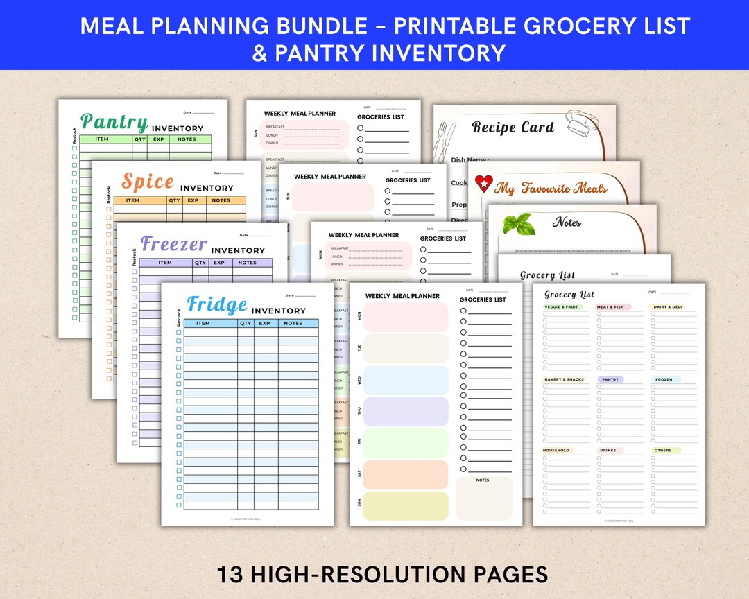 Meal Planner Bundle Printable • Weekly Menu Planner • Grocery List ...