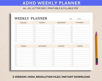 ADHD Weekly Planner Canva Editable Printable | Kids & Family Weekly Schedule | Minimal Planner | A4 A5 Letter  (2 VERSION)