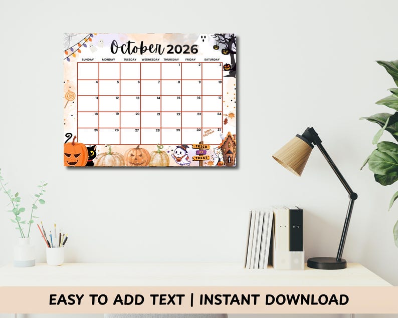 October 2026 Halloween Calendar | Editable Fillable Planner PDF for ...